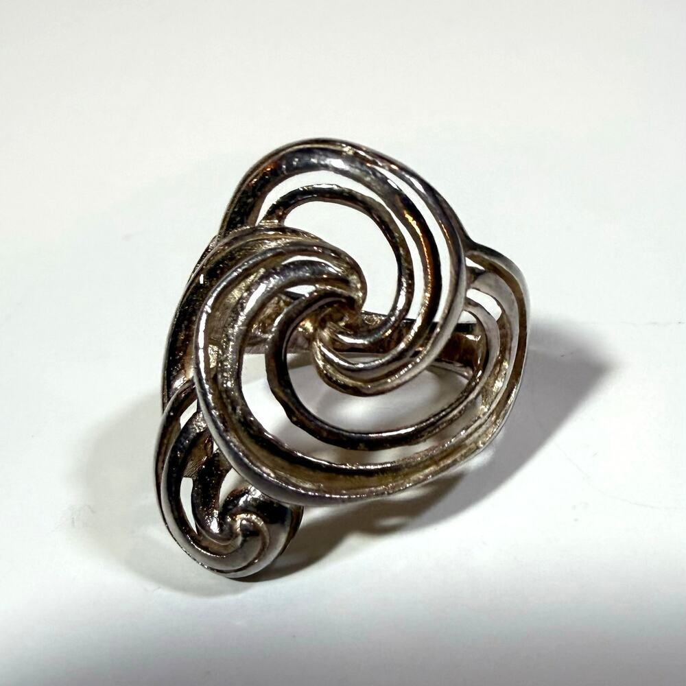 Vintage Sterling Silver 925 Wavy Ornate Spiral Swirl Statement Cocktail Ring 8.5